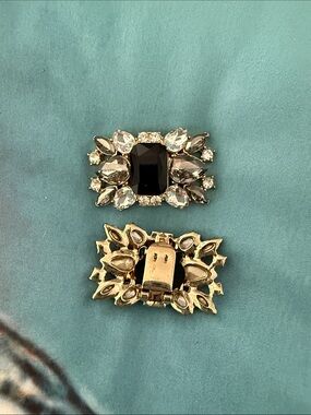 Gold-Tone Black Crystal Clip-On shoe accessories, - Elegant Statement Jewelry